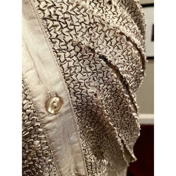 Gold Button Up Blouse Vintage Pleats Collection Pings Imports XL Glam Retro 70s - Picture 5 of 10